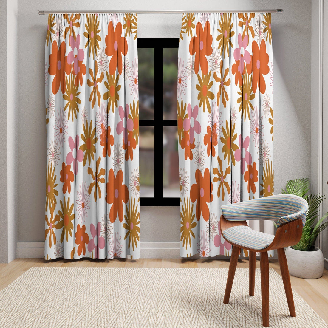 Kate McEnroe New York Retro 60s, 70s Hippie Floral Window CurtainsWindow Curtains50x84 - DoublePanel