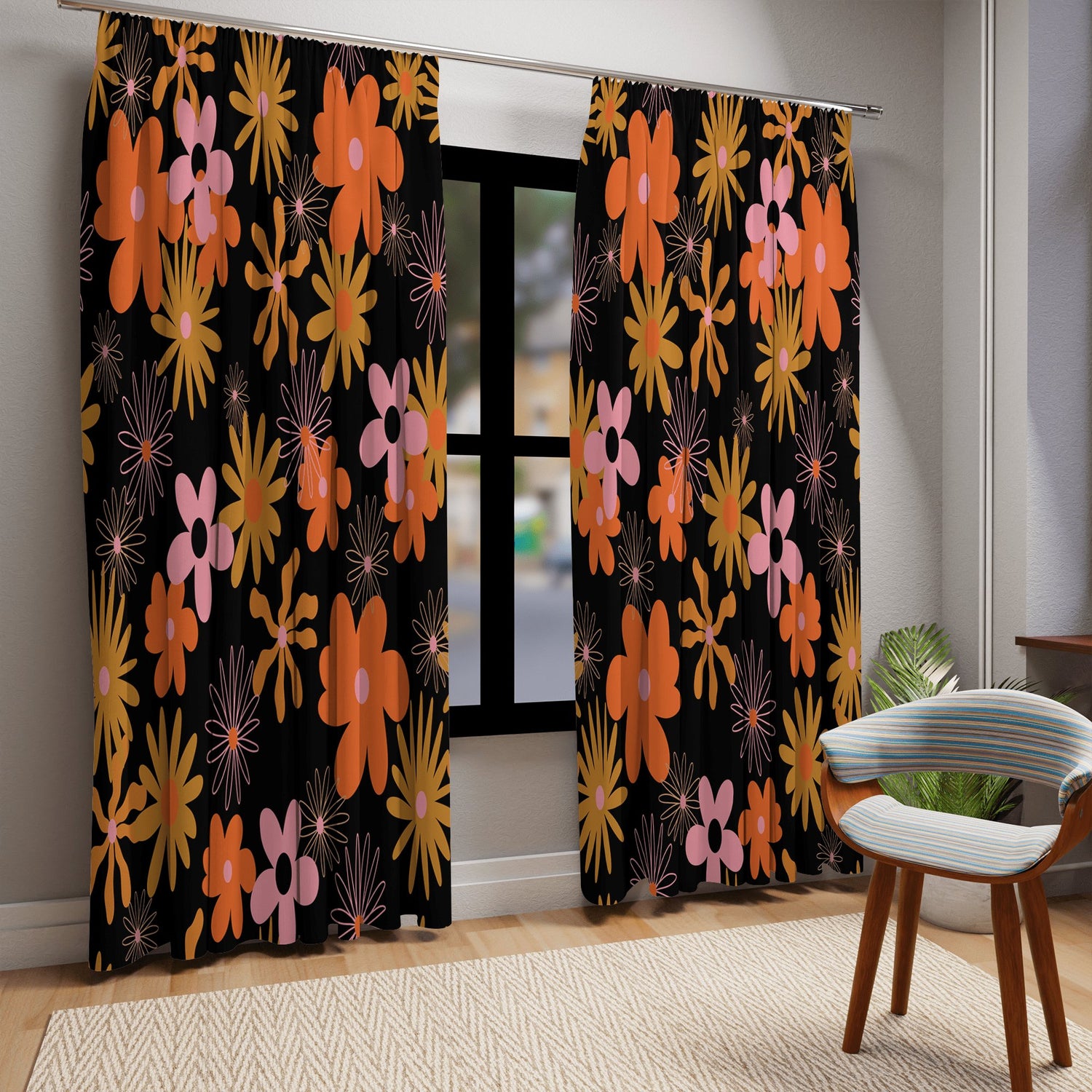 Kate McEnroe New York Retro 60s 70s Hippie Floral Window CurtainWindow CurtainsCurtainSheer - 50x84 - DoublePanel - 2022093008031365