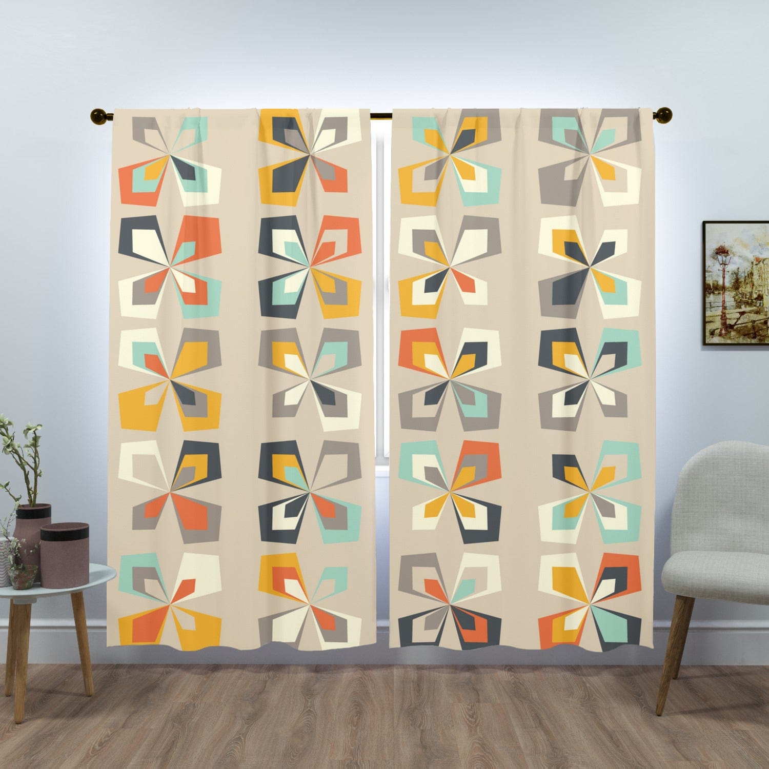 Kate McEnroe New York Retro 60s 70s Mid Century Modern Geometric Window Curtain (two panels)Window Curtains98798