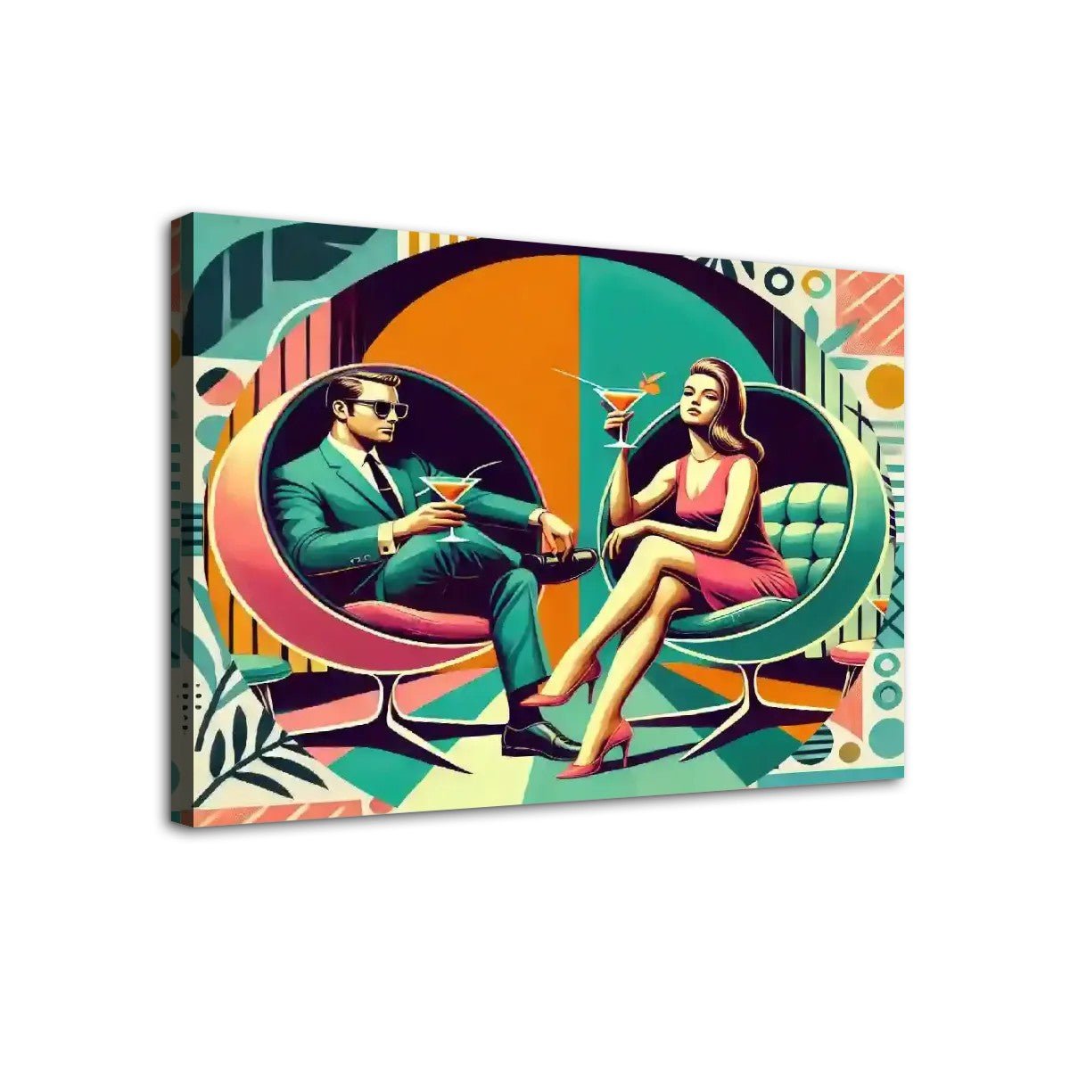 Retro 60s Cocktail Party Canvas Wall Art, Mid Century Modern