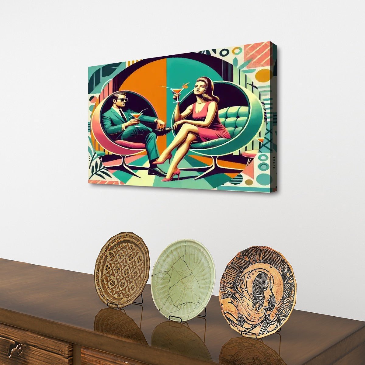 Kate McEnroe New York Retro 60s Cocktail Party Canvas Wall Art, Mid Century Modern Swanky Mod Lounge DecorCanvas Wall ArtPDrsvoQNK4