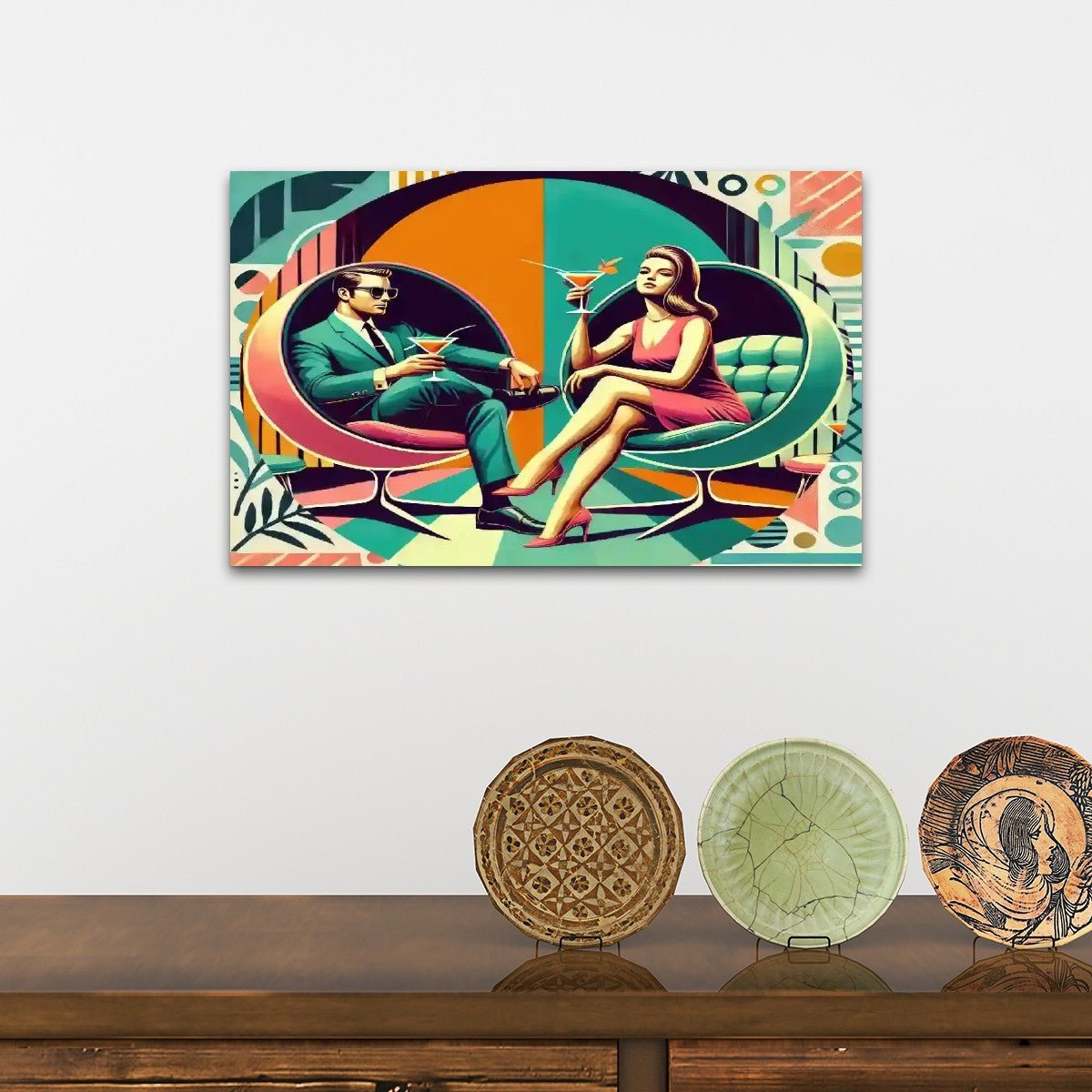 vintage アンティーク　モザイクアート 60's カリプソ　壁掛け Retro 60s Cocktail Party Canvas Wall Art, Mid Century Modern