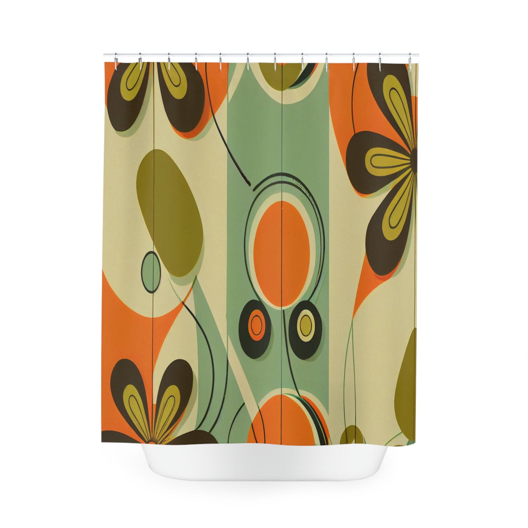 Kate McEnroe New York Retro 60s Mid Century Modern Daisy Shower Curtains, MCM Geometric Bathroom Decor - 128582023Shower CurtainsS40 - GNF - NSL - 7x7