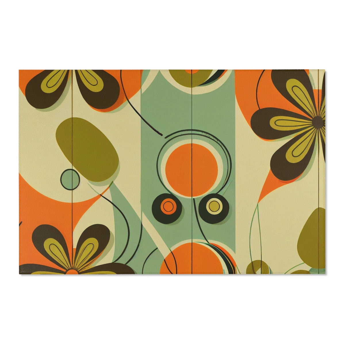 60s Rug Round Retro 60s Mid Mod Daisy Area Rug, MCM Geometric Accent Rug, Mid Centur ...