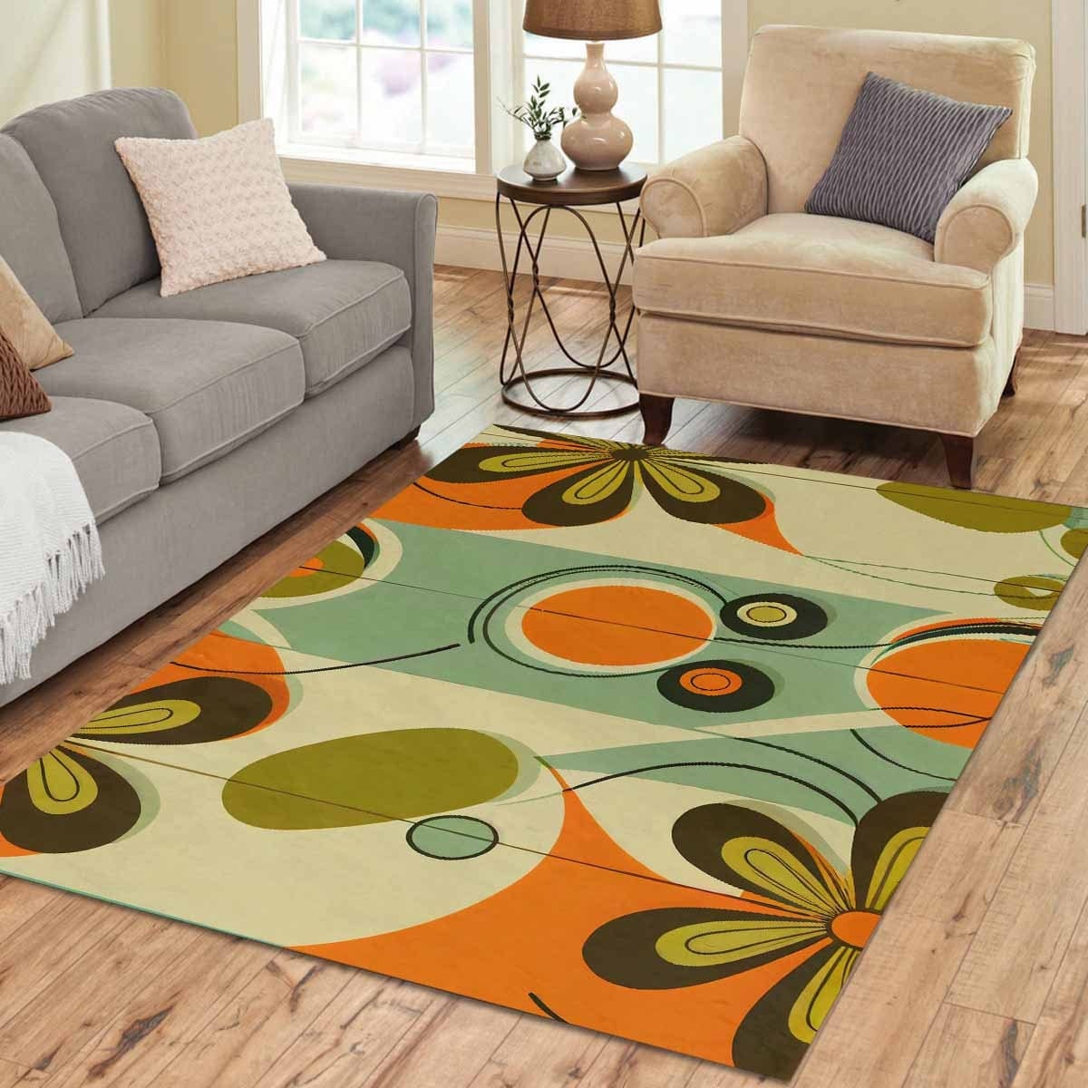 Retro 60s Mid Mod Daisy Area Rug, MCM Geometric Accent Rug, Mid Centur ...