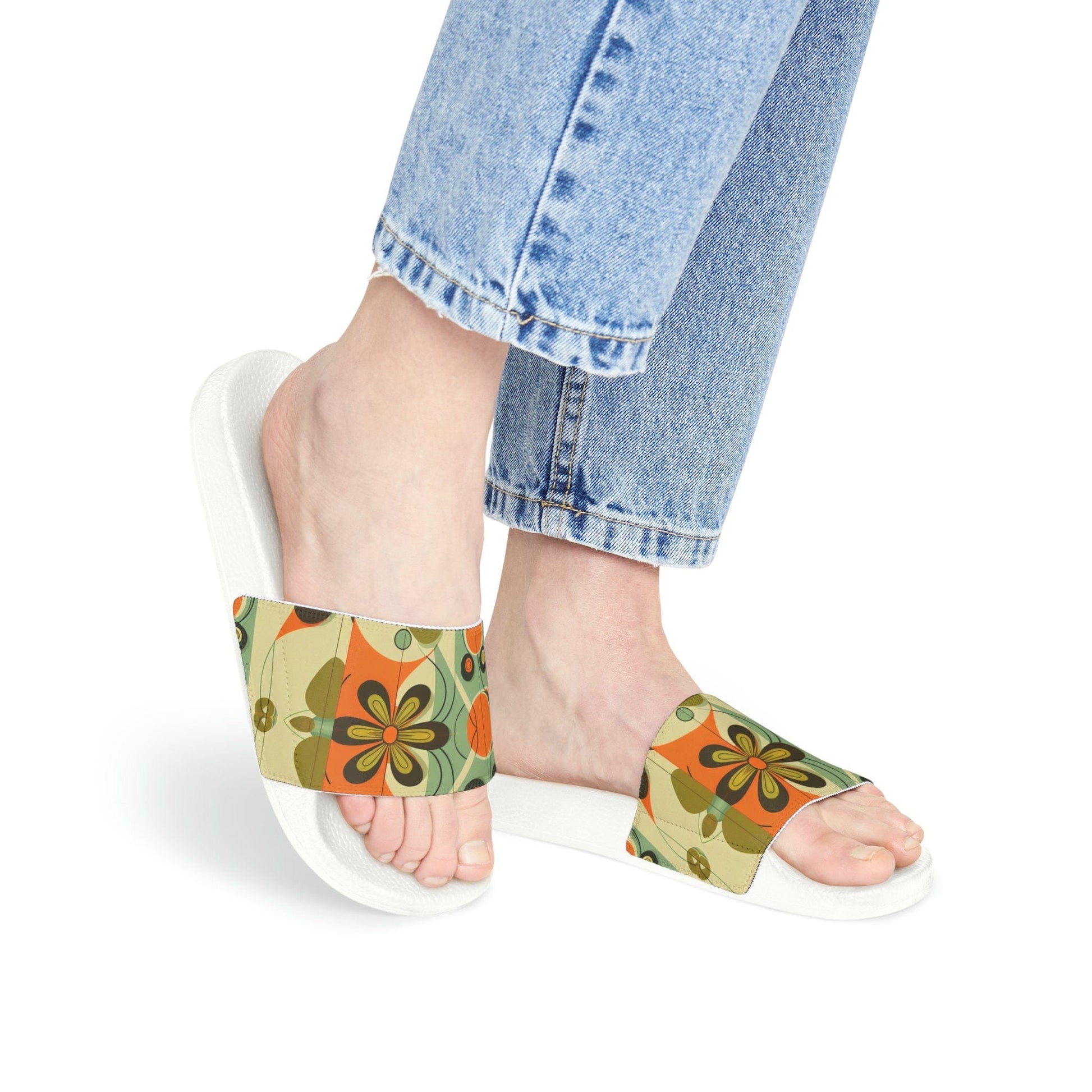 Kate McEnroe New York Retro 60s Mid Mod Daisy Flower Power Slides, Mid Century Modern Groovy Hippie Slide Sandals, Perfect Holiday Stocking Stuffer - 125881523 Sandals