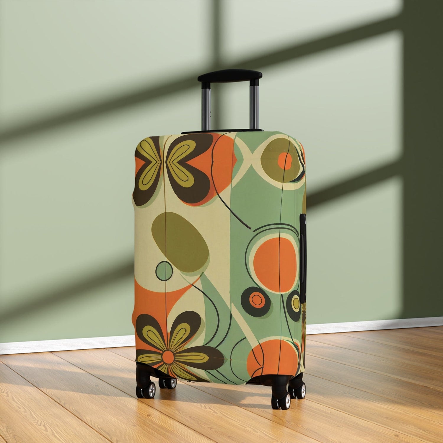 Kate McEnroe New York Retro 60s Mid Mod Daisy Luggage Cover, Mid Century Modern Groovy Hippie Suitcase protector Luggage Covers