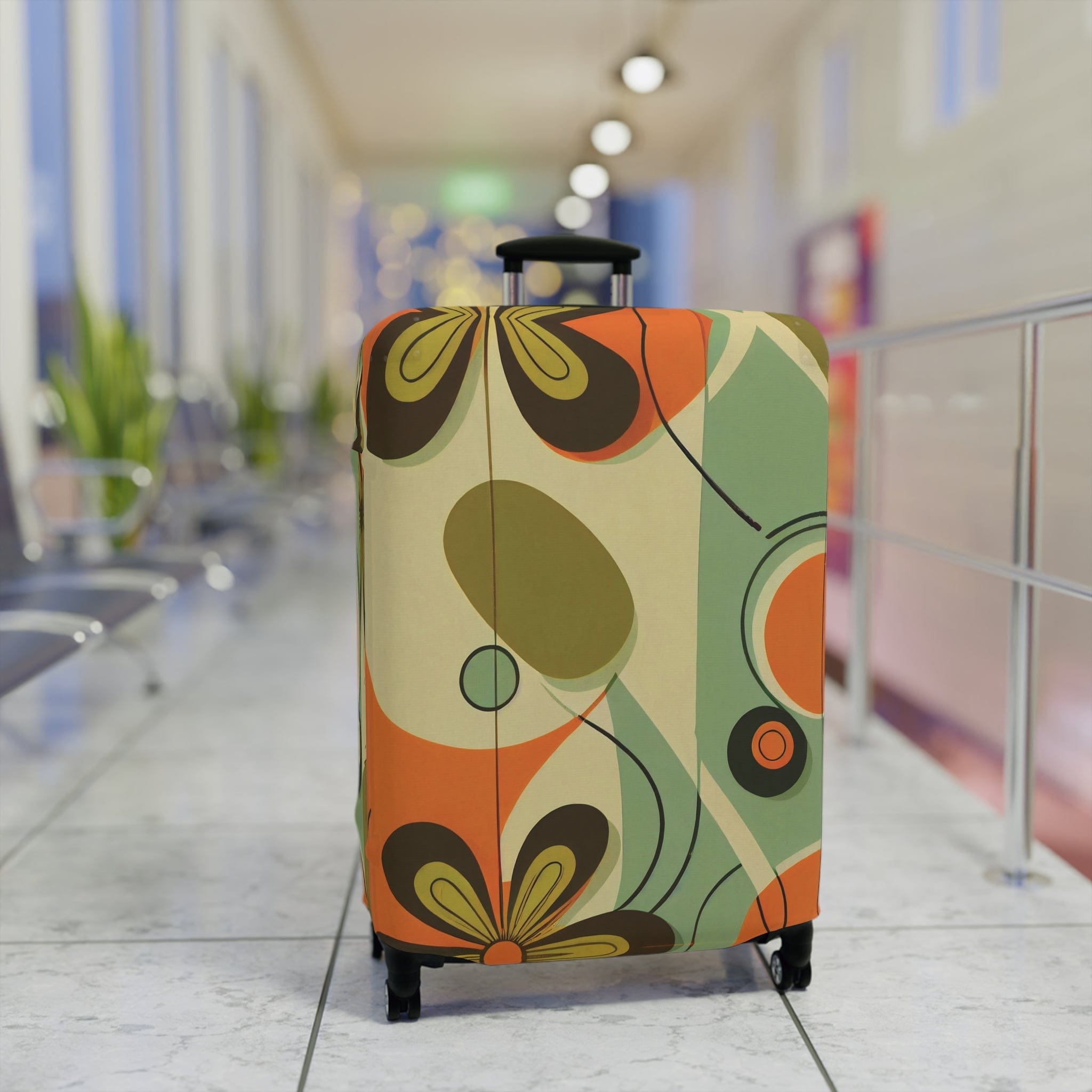 Kate McEnroe New York Retro 60s Mid Mod Daisy Luggage Cover, Mid Century Modern Groovy Hippie Suitcase protectorLuggage Covers24425019141479973660