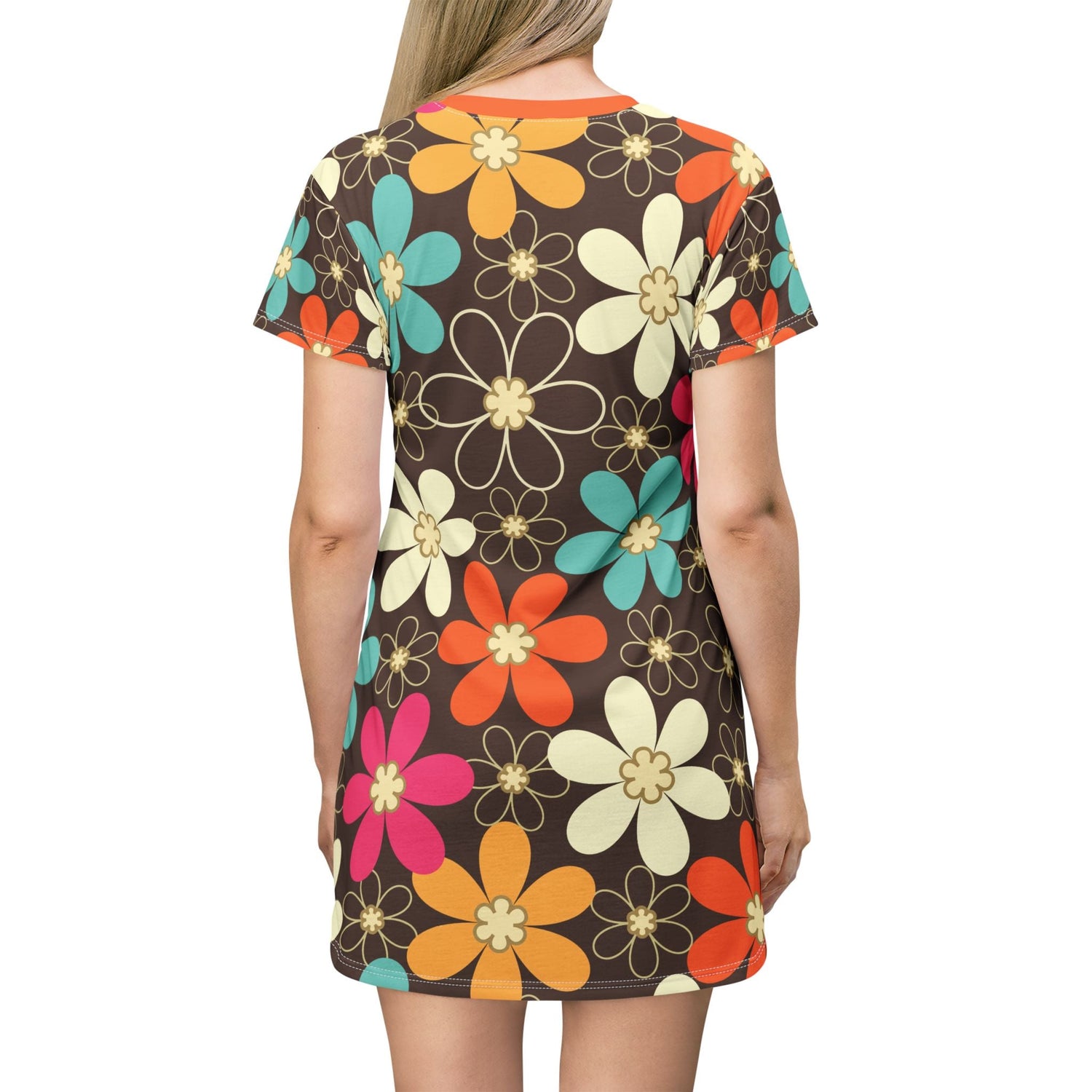 Kate McEnroe New York Retro 60s Mod Daisy T-Shirt Dress, Mid Century Modern Floral Mod Mini DressDresses13275112744930154445