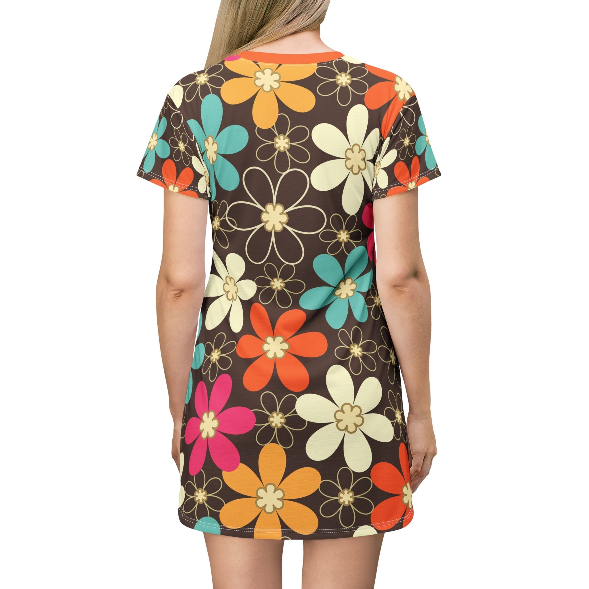 Kate McEnroe New York Retro 60s Mod Daisy T-Shirt Dress, Mid Century Modern Floral Mod Mini DressDresses13275112744930154445