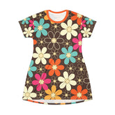 Kate McEnroe New York Retro 60s Mod Daisy T-Shirt Dress, Mid Century Modern Floral Mod Mini DressDresses13275112744930154445