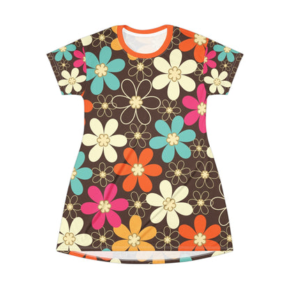 Kate McEnroe New York Retro 60s Mod Daisy T-Shirt Dress, Mid Century Modern Floral Mod Mini DressDresses13275112744930154445