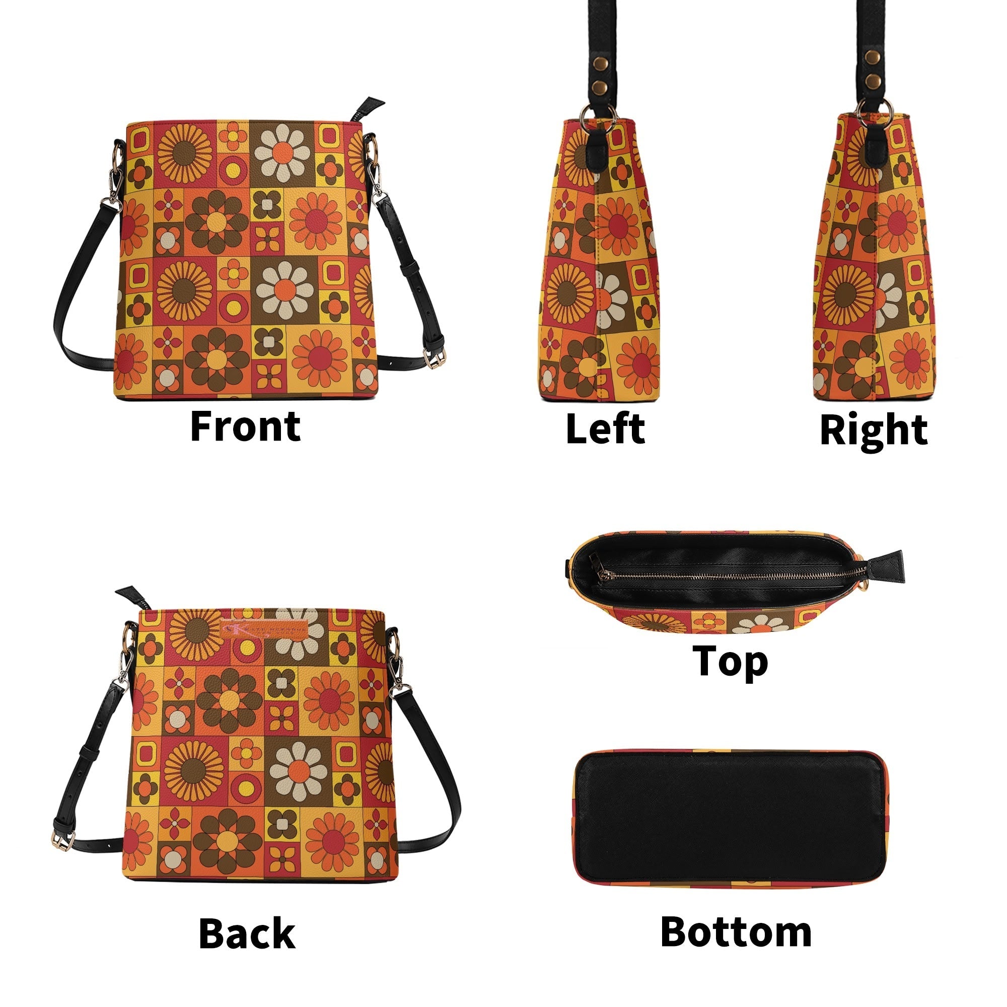 Kate McEnroe New York Retro 60s Mod Flower Crossbody Bag, Mid Century Orange Brown MCM PurseHandbagsN7M364GW - 1