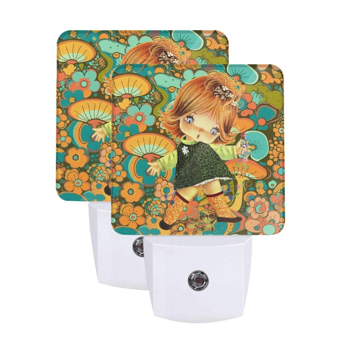 Kate McEnroe New York Retro 70s Big Eyed Girl LED Night Light Set of 2, Groovy Flower Power Cottagecore Mushroom DecorNight LightsWMZD1VeI7g