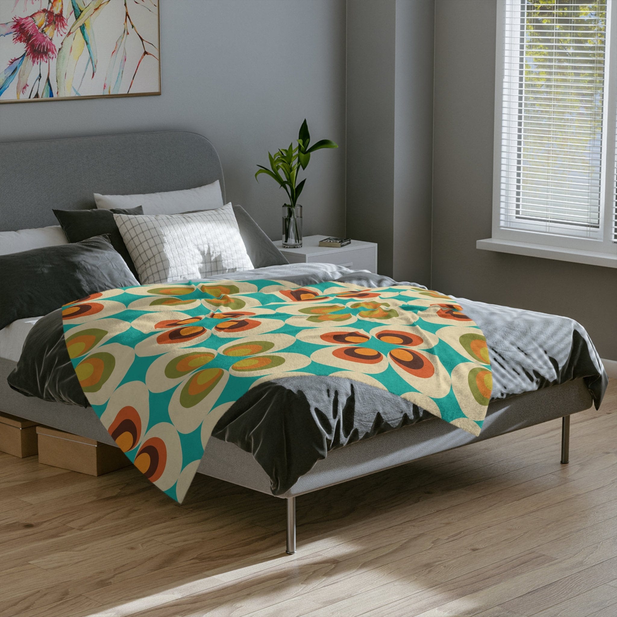 Kate McEnroe New York Retro 70s Bold Daisy Floral Minky Fleece Blanket, Mid Century Modern Lime and Mustard Yellow Funky Flower Power Couch Sofa Throw - 13419123Blankets22790941275675098777
