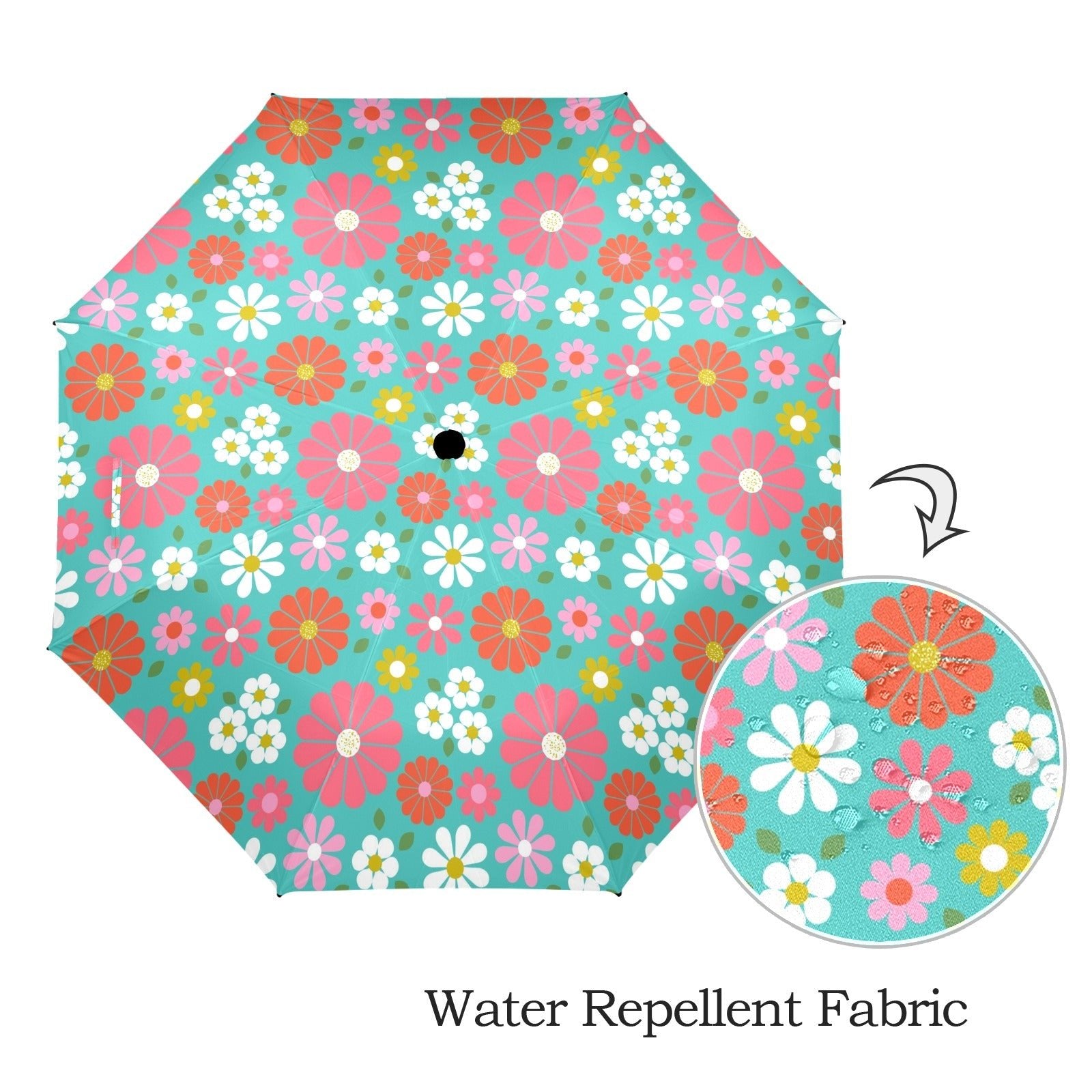 Kate McEnroe New York Retro 70s Floral Foldable Umbrella, Mid Century Modern Daisy Travel ParasolUmbrellasD3125339