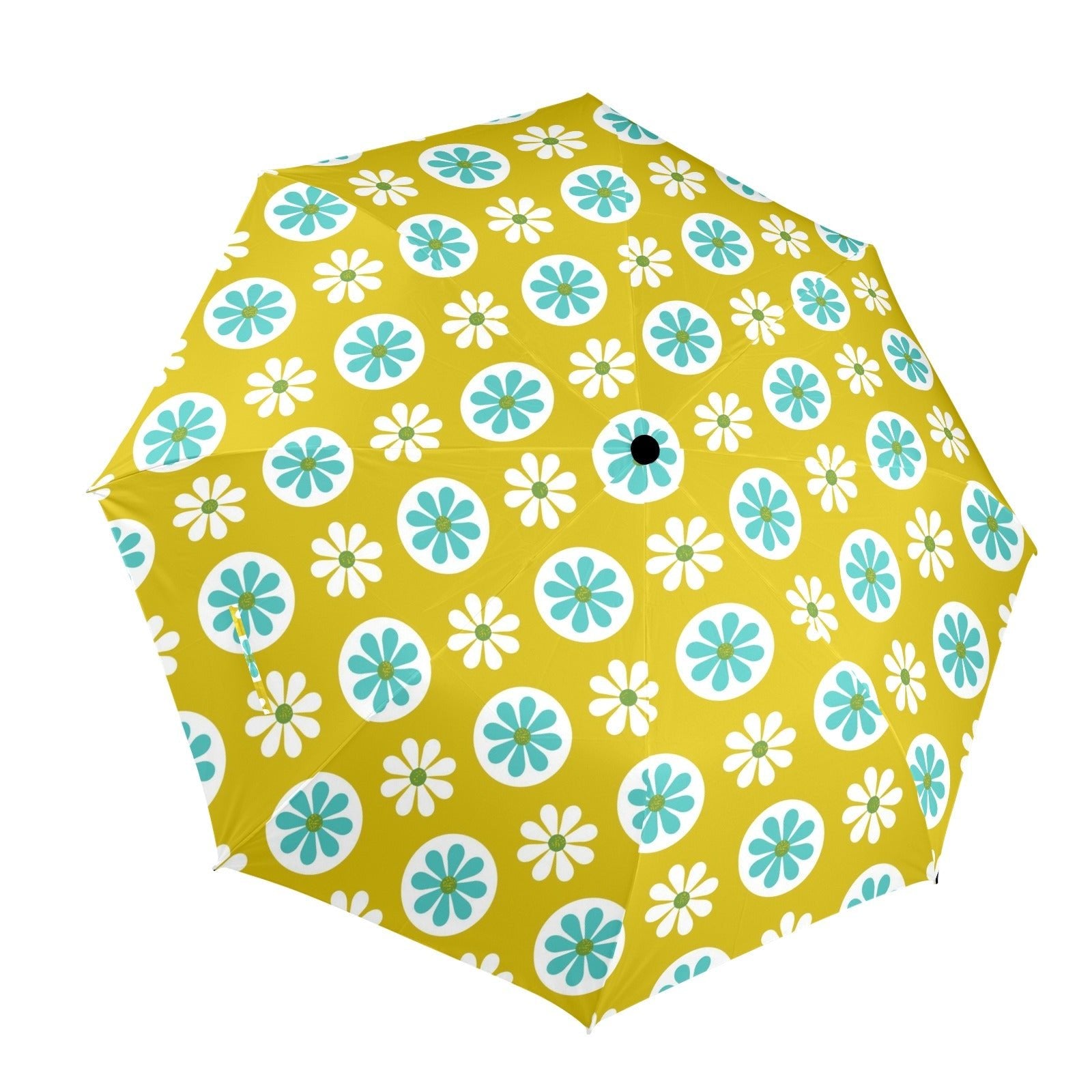 Kate McEnroe New York Retro 70s Floral Foldable Umbrella, Mid Century Modern Daisy Travel ParasolUmbrellasD3125339