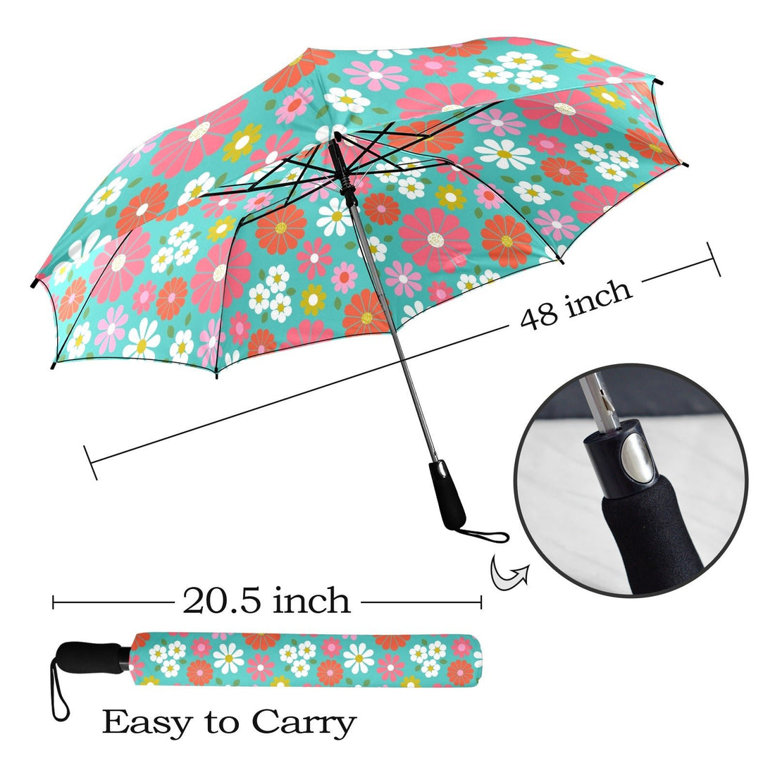 Kate McEnroe New York Retro 70s Floral Foldable Umbrella, Mid Century Modern Daisy Travel ParasolUmbrellasD3125339