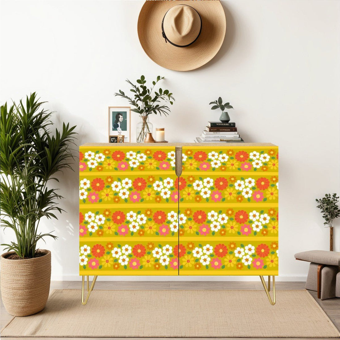 Kate McEnroe New York Retro 70s Floral Sideboard, Mid Century Modern Groovy Flower Power Storage CabinetStorage Cabinets4JvNYAymEc