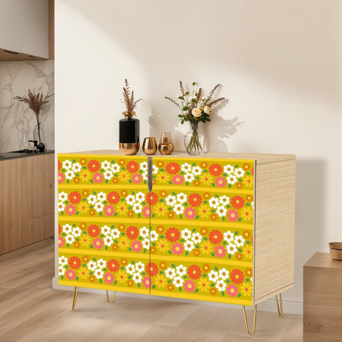 Kate McEnroe New York Retro 70s Floral Sideboard, Mid Century Modern Groovy Flower Power Storage CabinetStorage Cabinets4JvNYAymEc