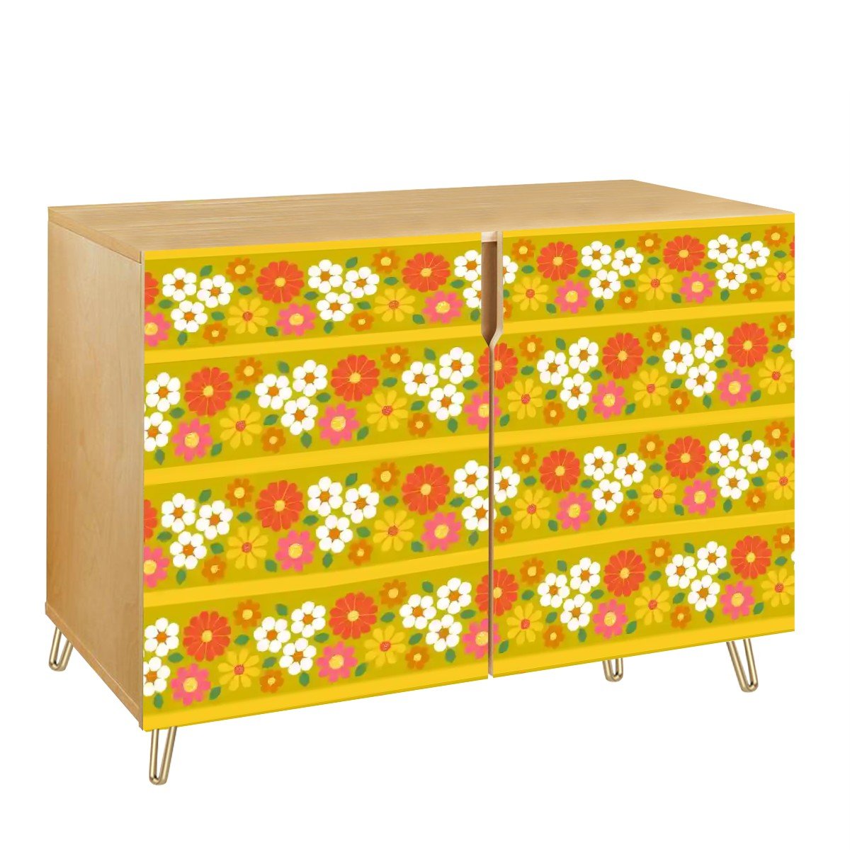 Kate McEnroe New York Retro 70s Floral Sideboard, Mid Century Modern Groovy Flower Power Storage CabinetStorage Cabinets4JvNYAymEc