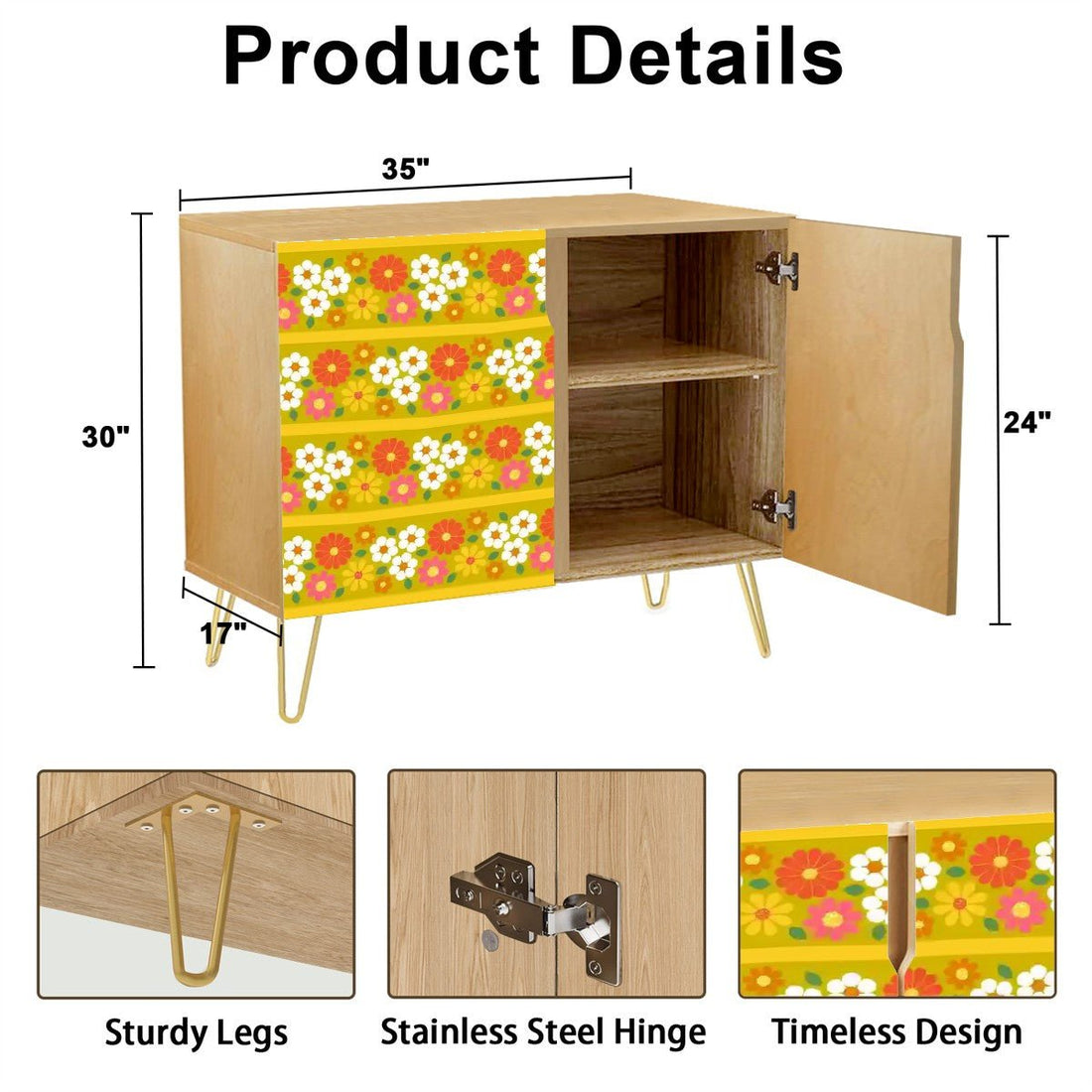 Kate McEnroe New York Retro 70s Floral Sideboard, Mid Century Modern Groovy Flower Power Storage CabinetStorage Cabinets4JvNYAymEc