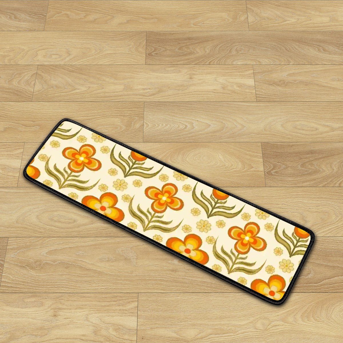 Kate McEnroe New York Retro 70s Floral Stair Treads, Mid Century Modern Orange Green Stair RugsStair TreadsuOgtASluFB