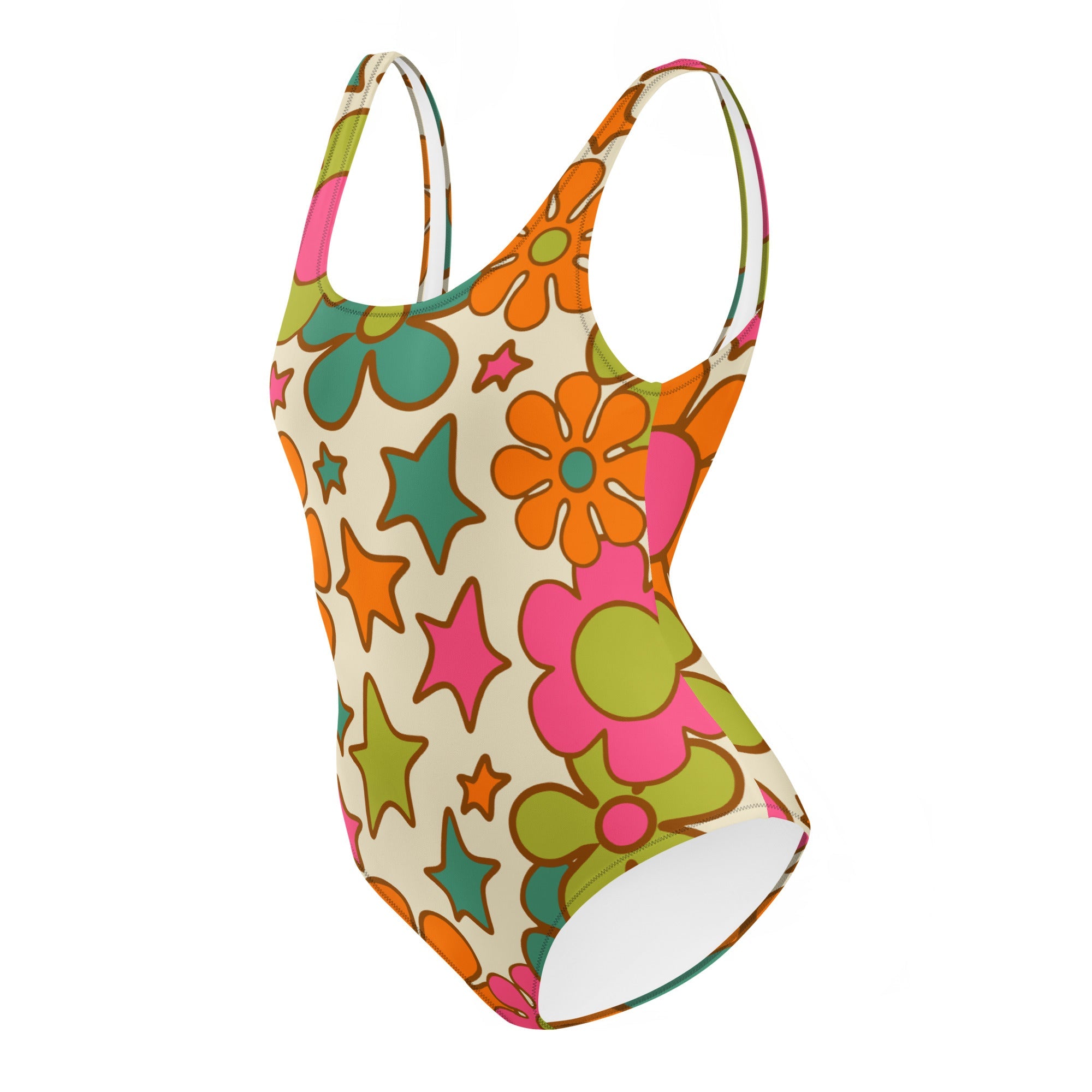 Kate McEnroe New York Retro 70s Floral Swimsuit, Mod Groovy One Piece Bathing Suit, Vintage Summer SwimwearSwimsuits6956540_9014
