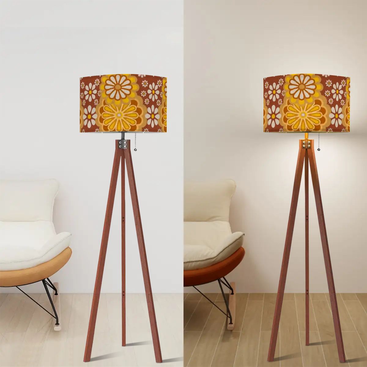Kate McEnroe New York Retro 70s Floral Tripod Floor Lamp, Mid Century Modern Mod Flower LightTripod Floor Lamps2SKPqlY9di