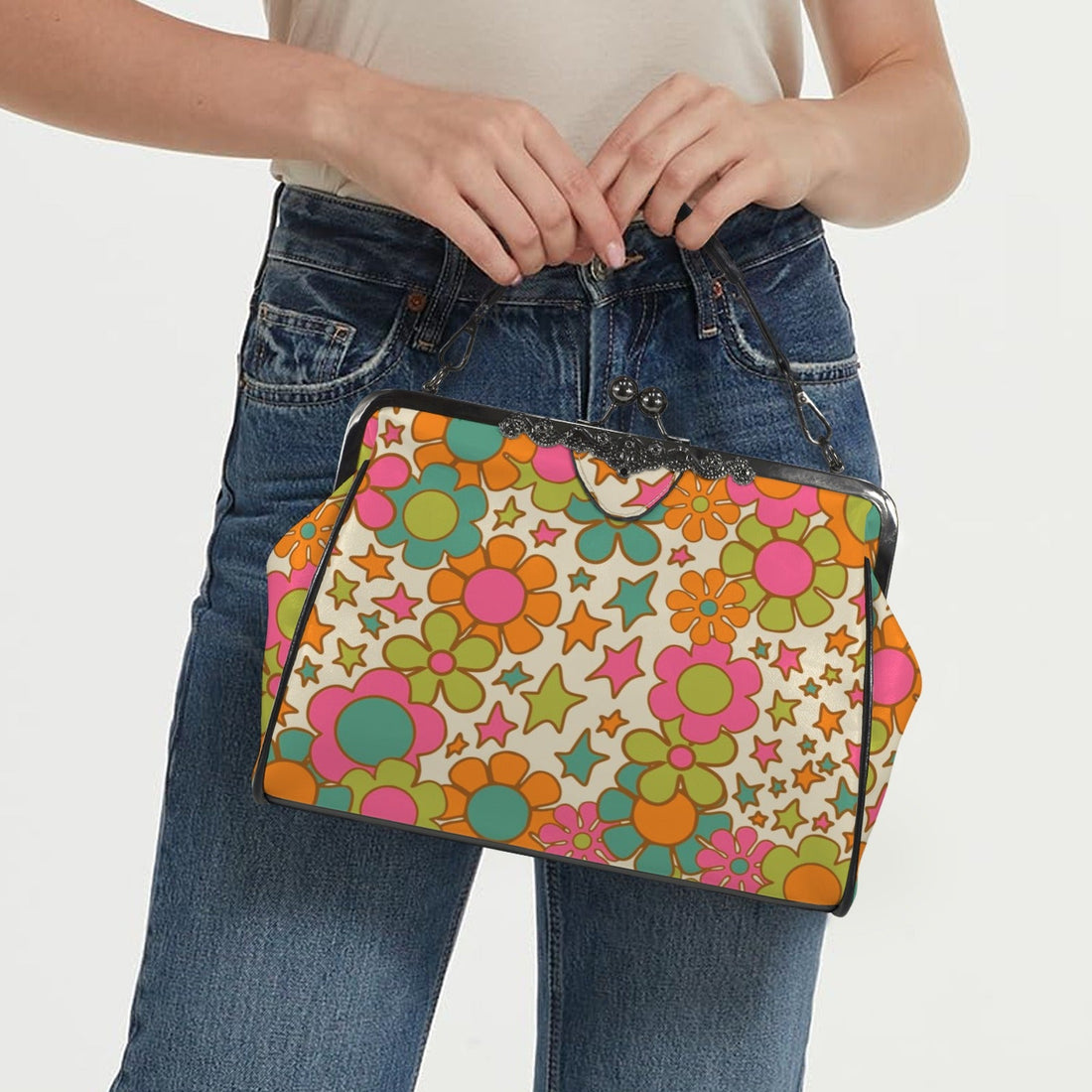 Kate McEnroe New York Retro 70s Flower Power Handbag, Mid Century Modern Groovy Starburst Purse, Mod Kitsch Shoulder BagCrossbody BagsD3219314