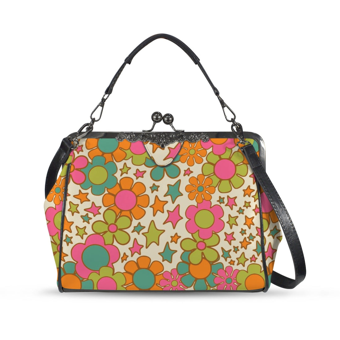 Kate McEnroe New York Retro 70s Flower Power Handbag, Mid Century Modern Groovy Starburst Purse, Mod Kitsch Shoulder BagCrossbody BagsD3219314