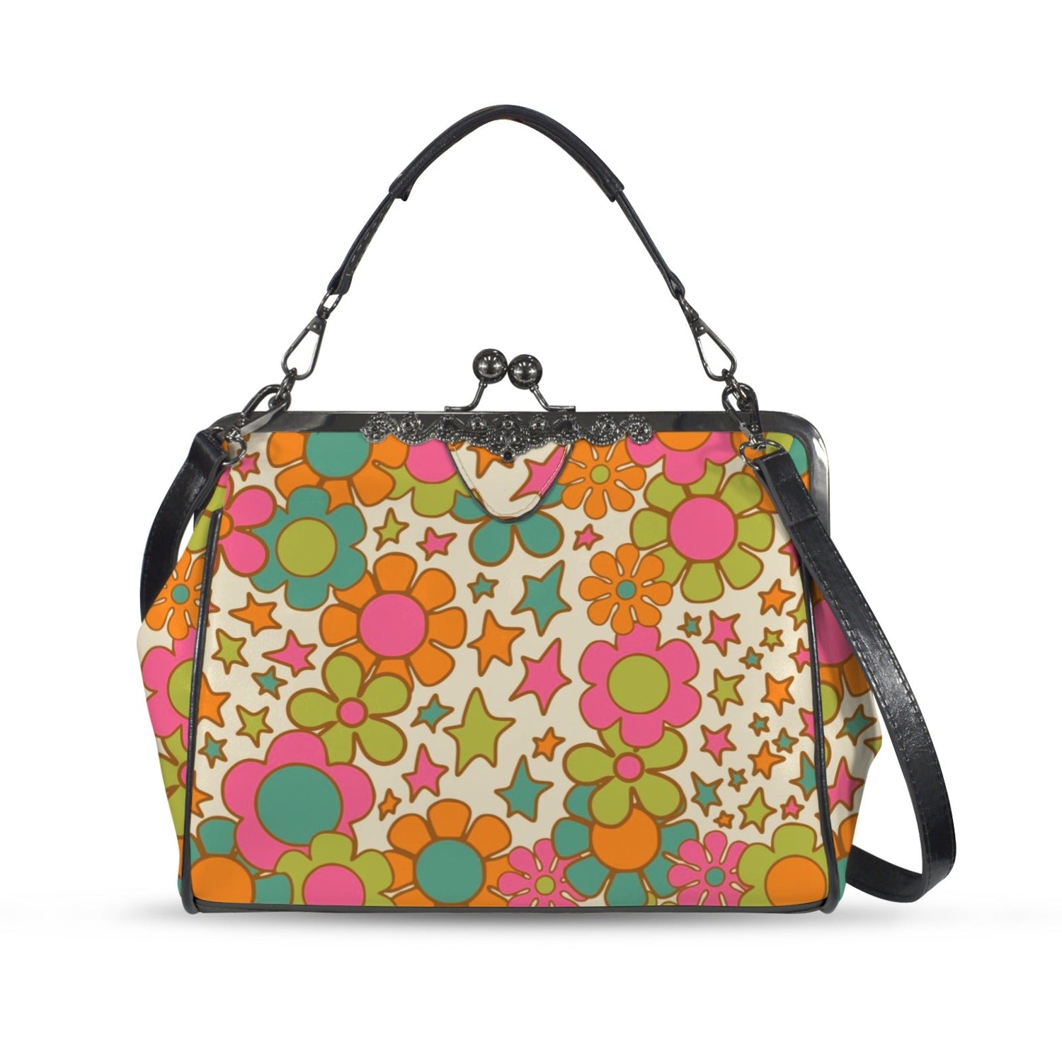 Kate McEnroe New York Retro 70s Flower Power Handbag, Mid Century Modern Groovy Starburst Purse, Mod Kitsch Shoulder BagCrossbody BagsD3219314
