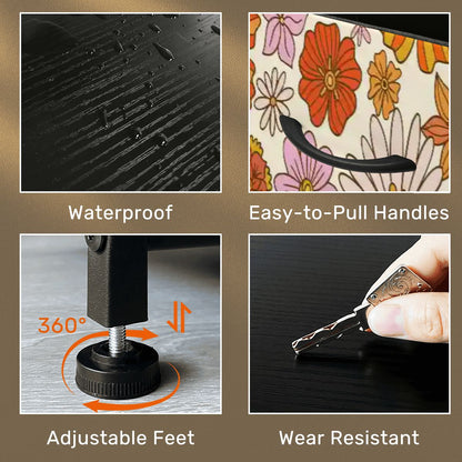 Kate McEnroe New York Retro 70s Flower Power Orange Yellow Floral 4 Drawer DresserDressersPJR5ZCcHUT