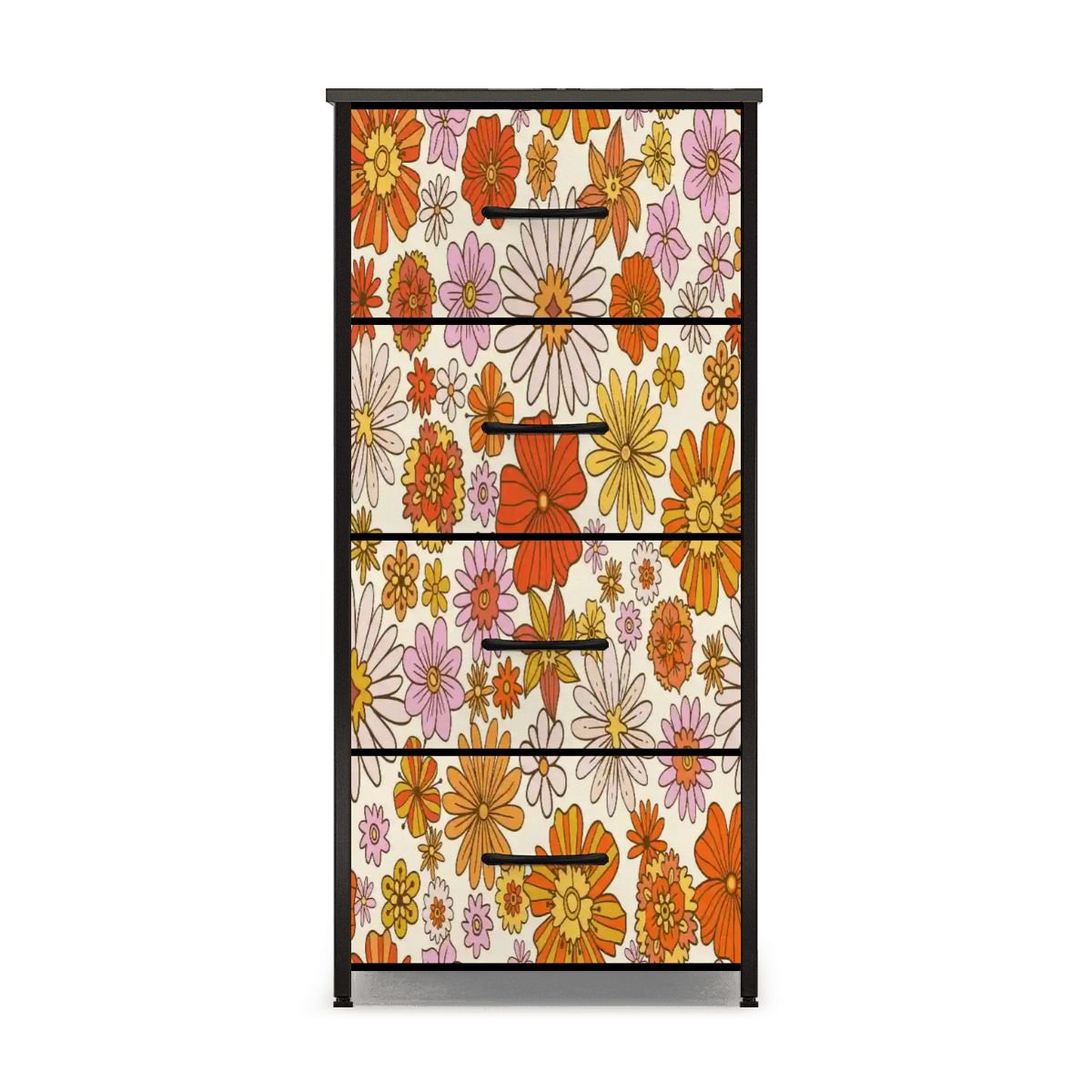 Kate McEnroe New York Retro 70s Flower Power Orange Yellow Floral 4 Drawer DresserDressersPJR5ZCcHUT