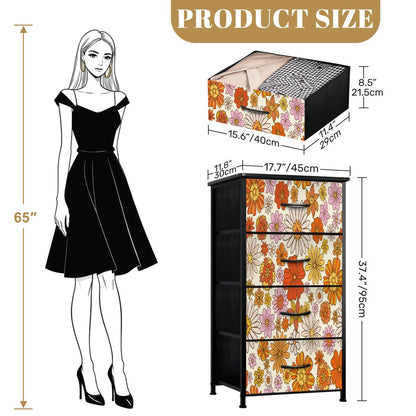 Kate McEnroe New York Retro 70s Flower Power Orange Yellow Floral 4 Drawer DresserDressersPJR5ZCcHUT