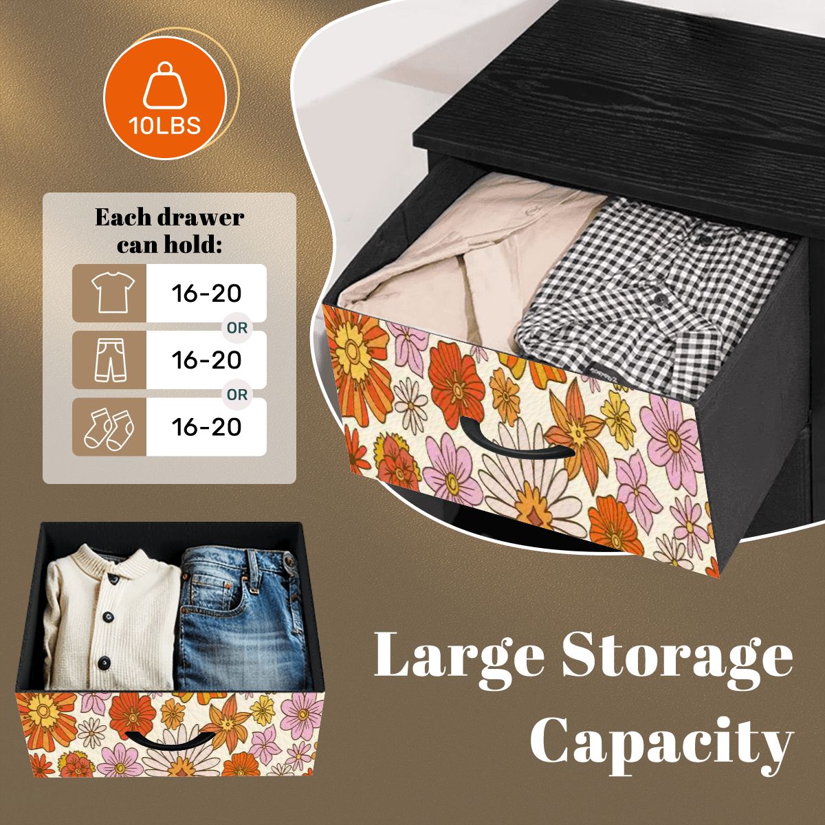 Kate McEnroe New York Retro 70s Flower Power Orange Yellow Floral 4 Drawer DresserDressersPJR5ZCcHUT