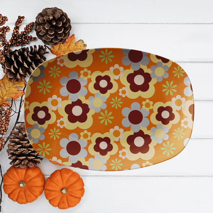 Kate McEnroe New York Retro 70s Flower Power Platter, Mid Century Modern Groovy Orange Brown Serving TrayServing PlattersFLOWER70S