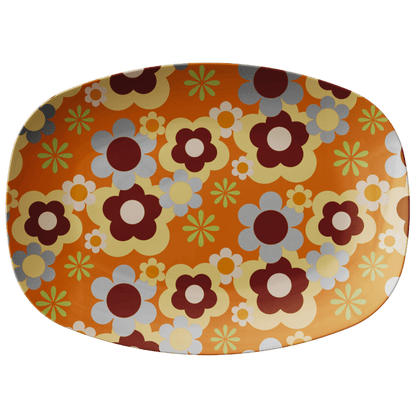 Kate McEnroe New York Retro 70s Flower Power Platter, Mid Century Modern Groovy Orange Brown Serving TrayServing PlattersFLOWER70S