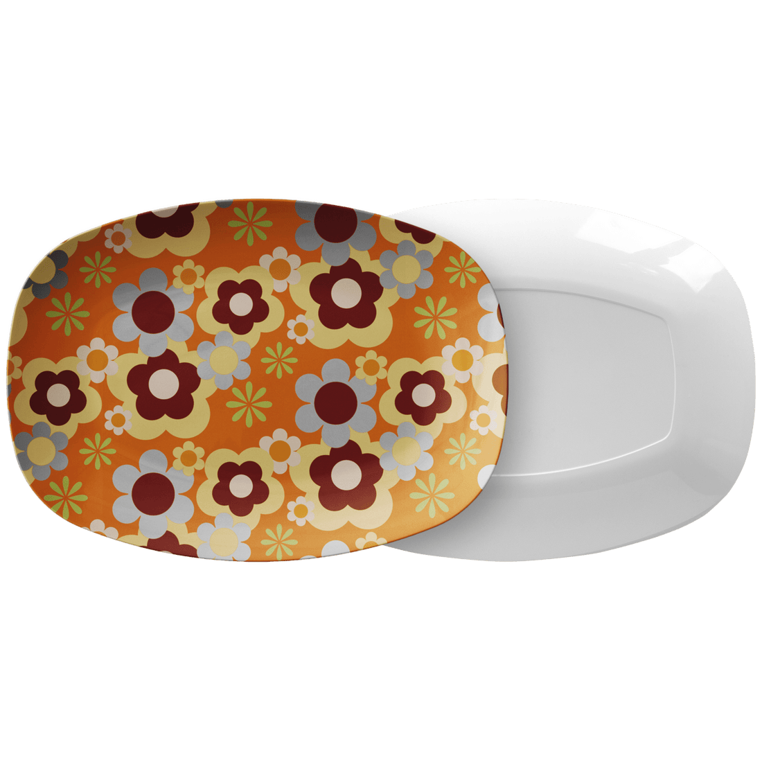 Kate McEnroe New York Retro 70s Flower Power Platter, Mid Century Modern Groovy Orange Brown Serving TrayServing PlattersFLOWER70S