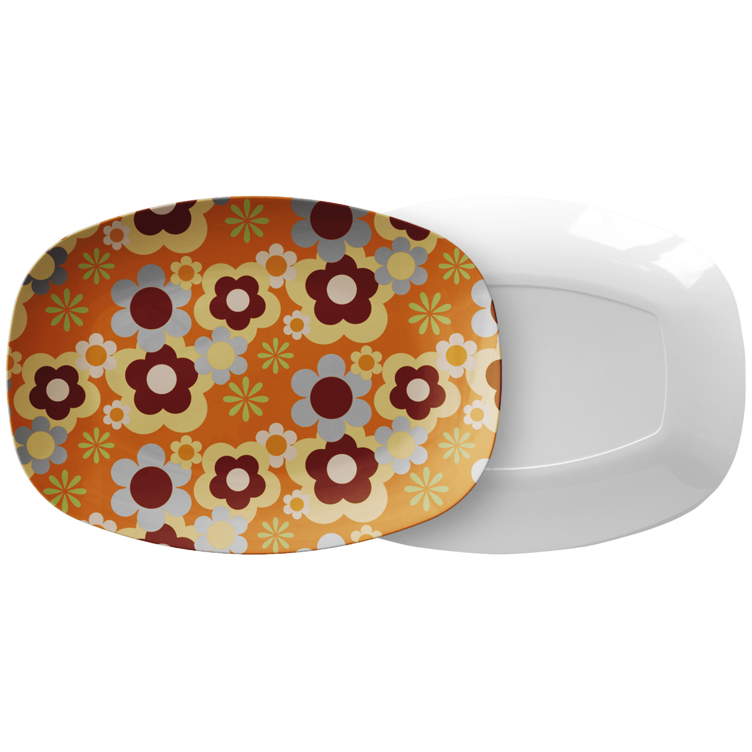 Kate McEnroe New York Retro 70s Flower Power Platter, Mid Century Modern Groovy Orange Brown Serving TrayServing PlattersFLOWER70S