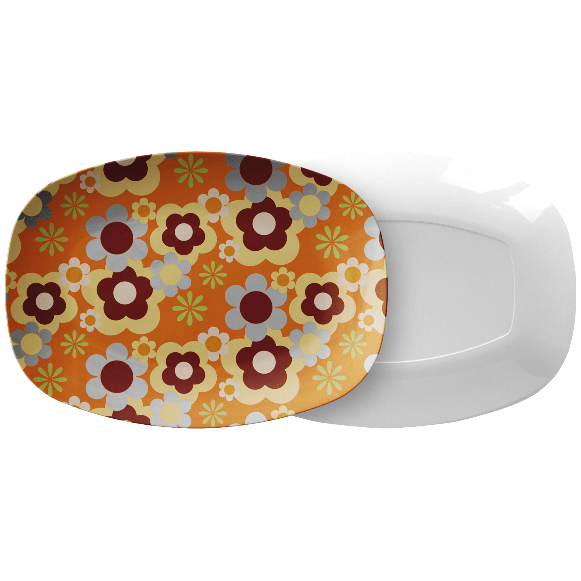 Kate McEnroe New York Retro 70s Flower Power Platter, Mid Century Modern Groovy Orange Brown Serving TrayServing PlattersFLOWER70S