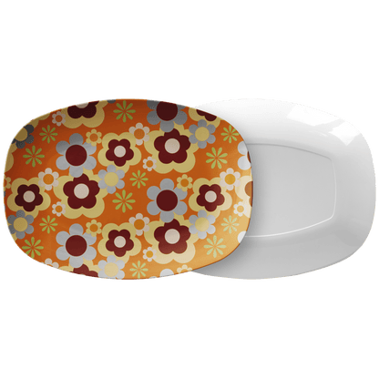 Kate McEnroe New York Retro 70s Flower Power Platter, Mid Century Modern Groovy Orange Brown Serving TrayServing PlattersFLOWER70S