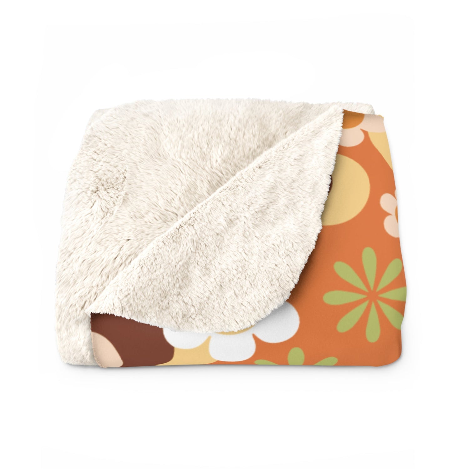 Kate McEnroe New York Retro 70s Flower Power Sherpa Fleece Blanket, Groovy Mid Mod ThrowBlankets53767304570291890486