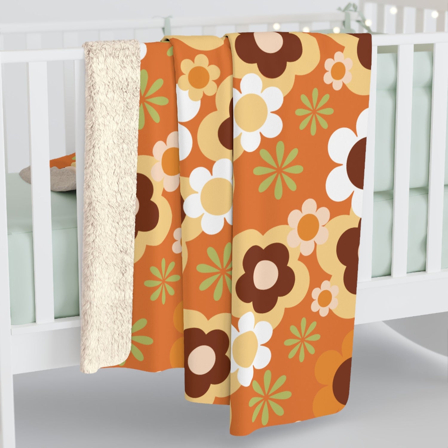 Kate McEnroe New York Retro 70s Flower Power Sherpa Fleece Blanket, Groovy Mid Mod ThrowBlankets53767304570291890486