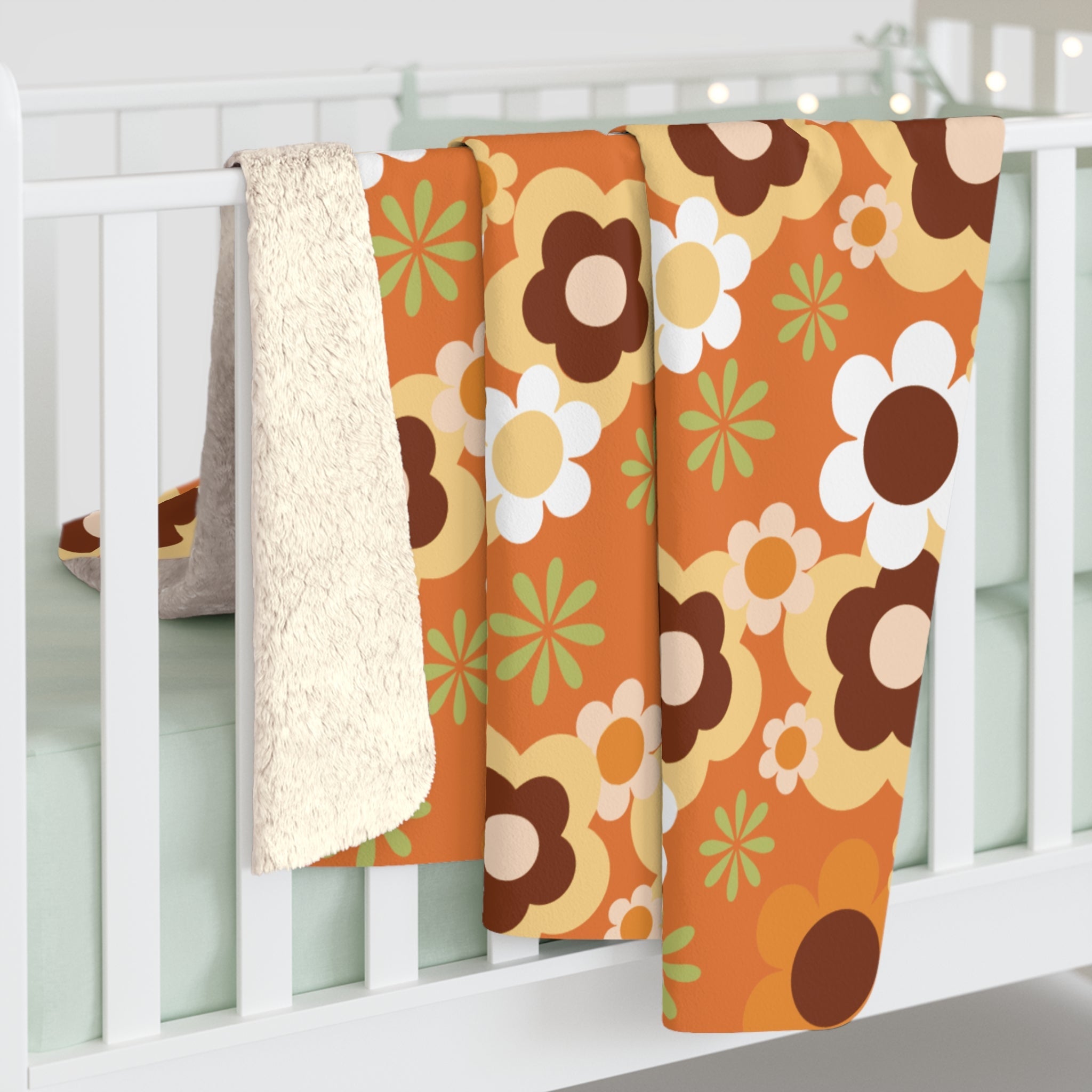 Kate McEnroe New York Retro 70s Flower Power Sherpa Fleece Blanket, Groovy Mid Mod ThrowBlankets53767304570291890486