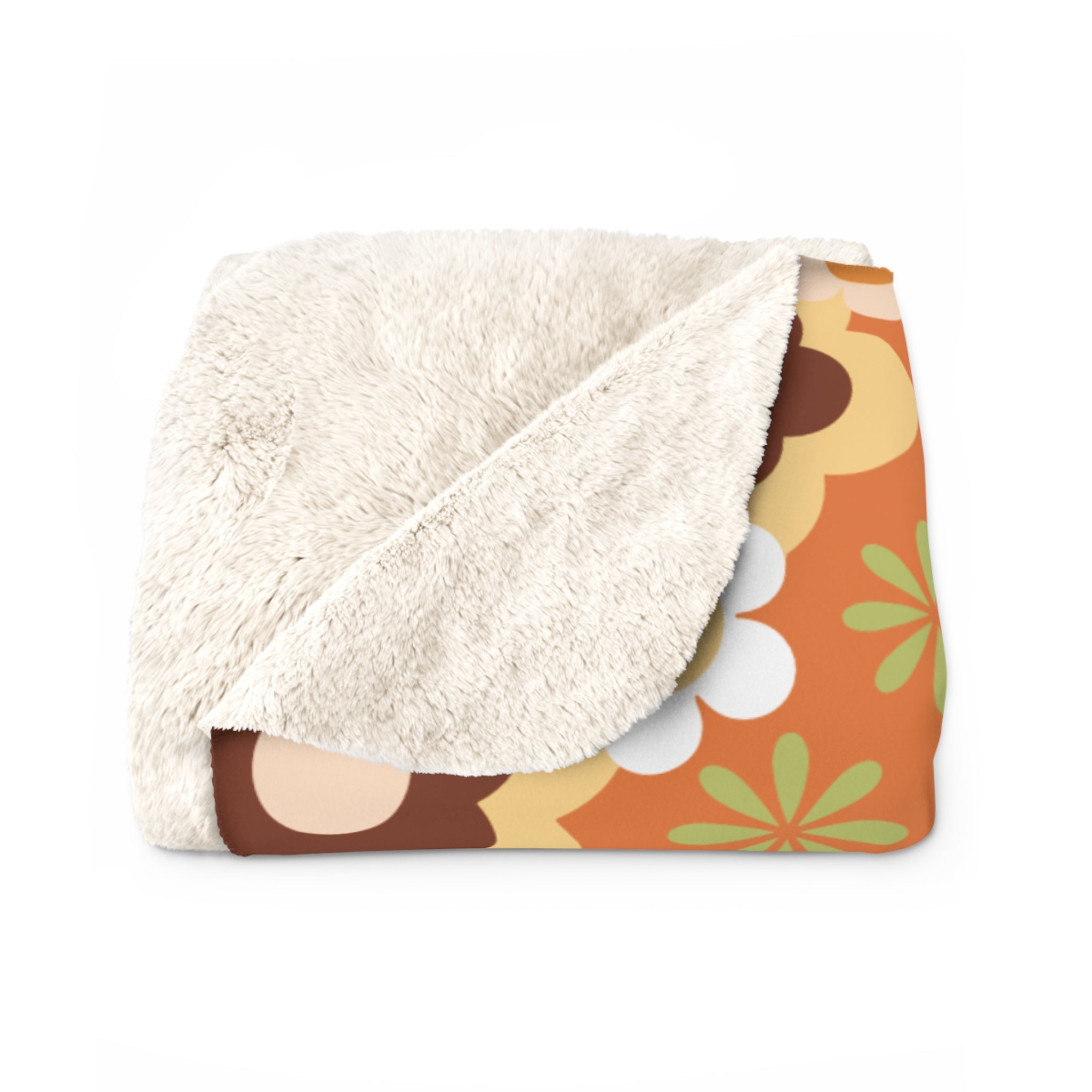 Kate McEnroe New York Retro 70s Flower Power Sherpa Fleece Blanket, Groovy Mid Mod ThrowBlankets53767304570291890486