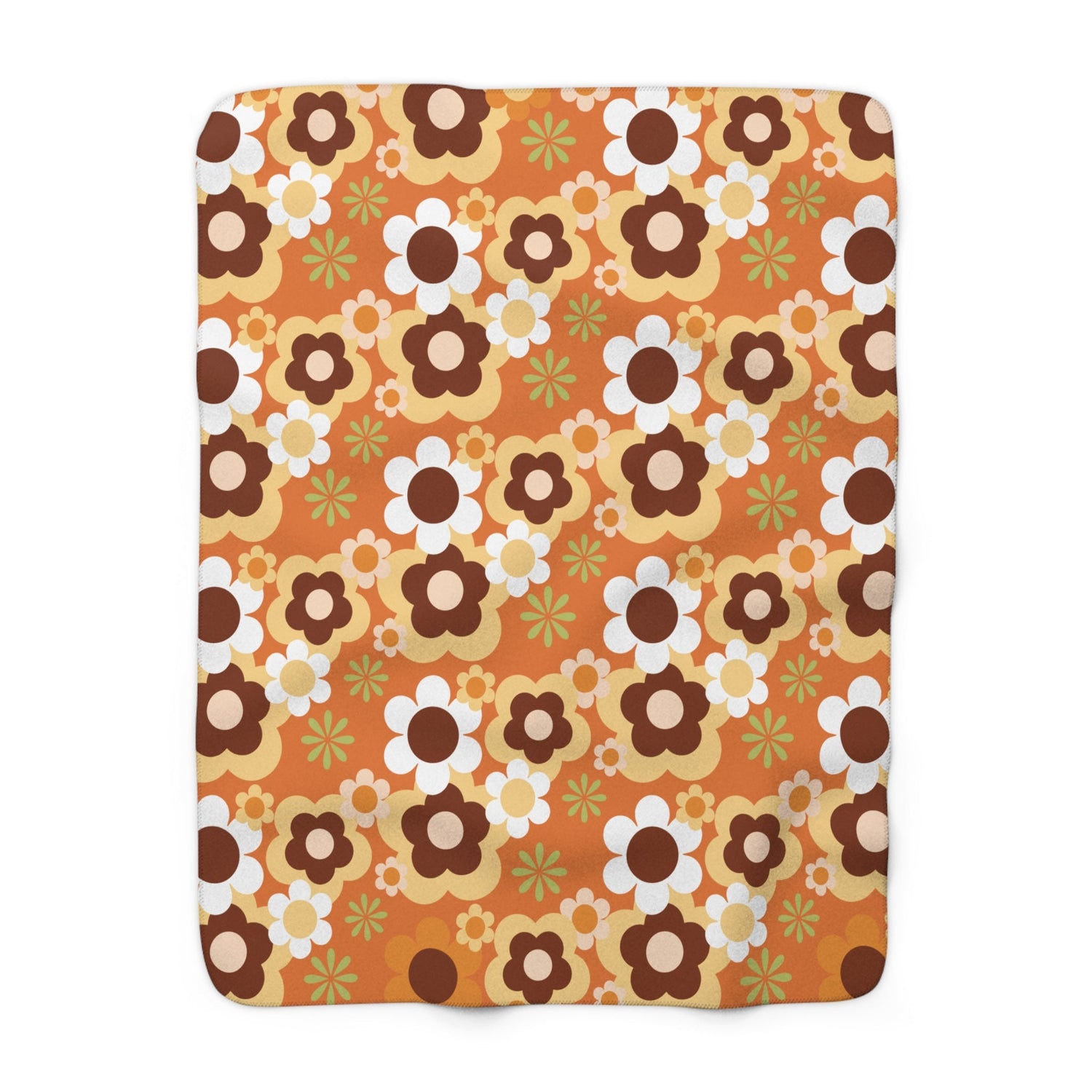 Kate McEnroe New York Retro 70s Flower Power Sherpa Fleece Blanket, Groovy Mid Mod ThrowBlankets53767304570291890486