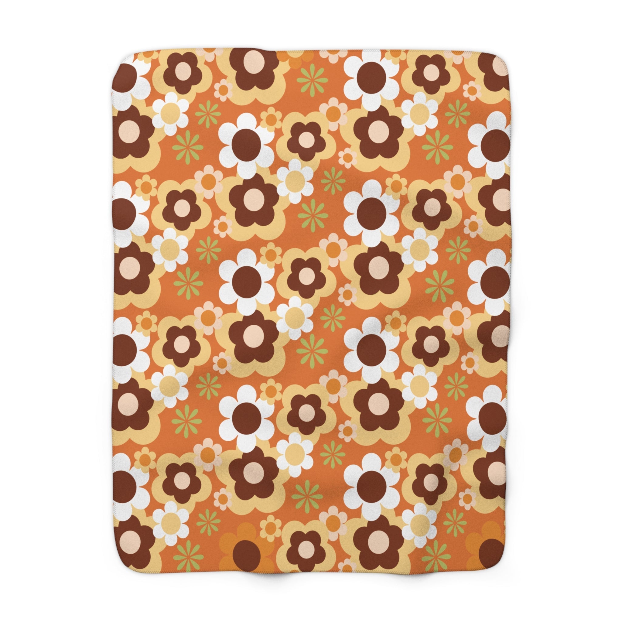 Kate McEnroe New York Retro 70s Flower Power Sherpa Fleece Blanket, Groovy Mid Mod ThrowBlankets53767304570291890486