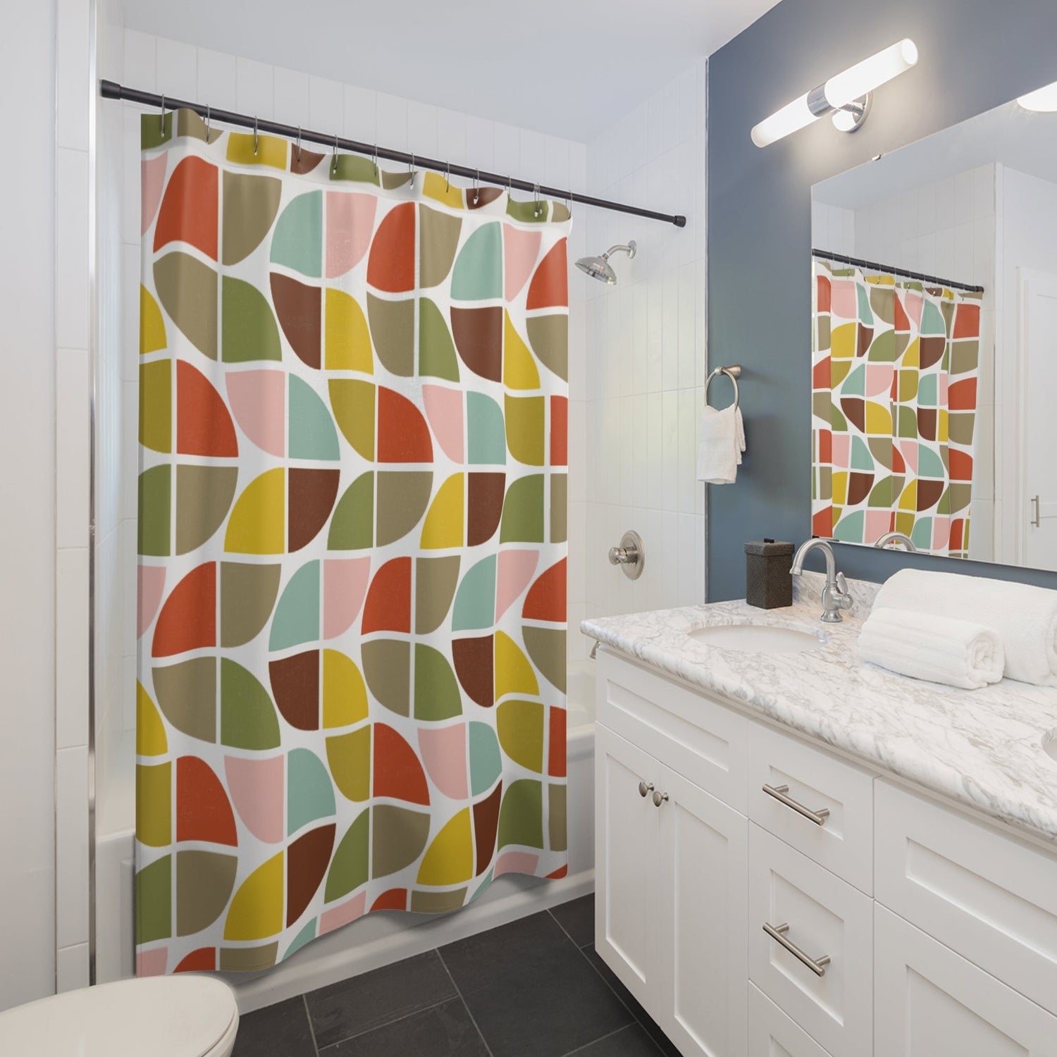Kate McEnroe New York Retro 70s Geometric Shower Curtain Mid Century Modern Abstract Bath DecorShower Curtains58646035820297214736