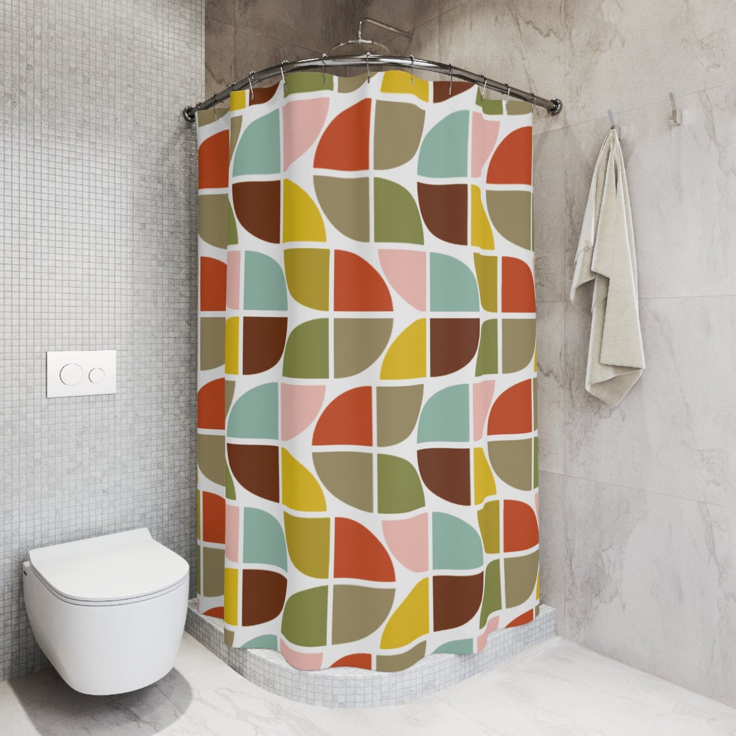 Kate McEnroe New York Retro 70s Geometric Shower Curtain Mid Century Modern Abstract Bath DecorShower Curtains58646035820297214736